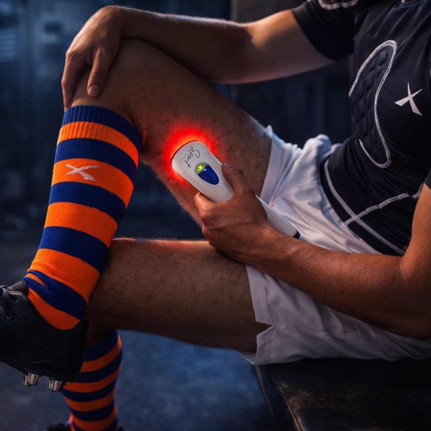 rugby player using red light therapy 